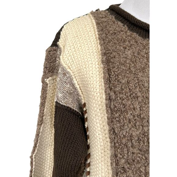 Vintage The Limited Hand Knit Sweater Colorblock Brown Beige Cream Wool Blend M - Picture 4 of 10